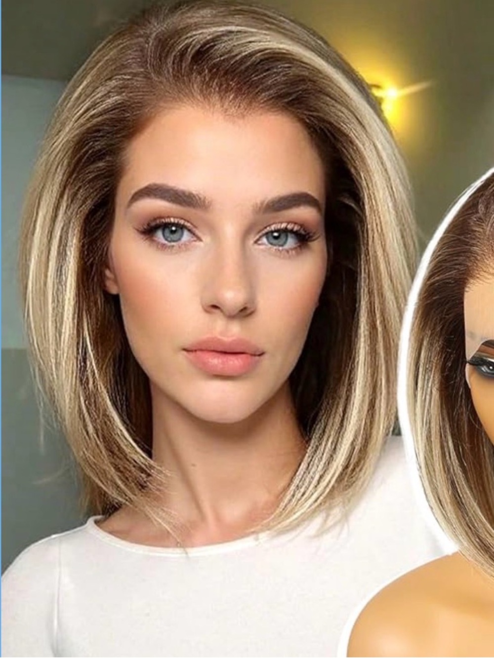 NWT KOME Ash Blonde Highlight Synthetic Lace Front Wig,13×6 HD Short Straight